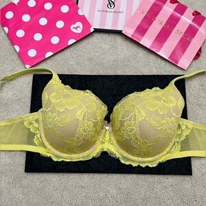 2012 Victoria’s Secret BBV Sexy Yellow Smooth Floral Lace Lined Demi Bra VS 38D